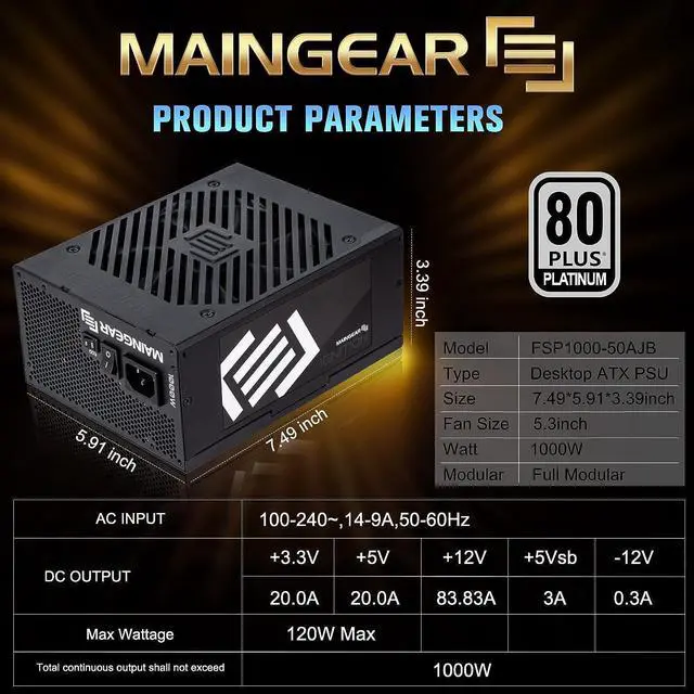 Alt view image 2 of 7 - MAINGEAR Ignition Fully Modular Power Supply PC, 1000W, 80 Plus Platinum Certified, SLI Crossfire Ready, FSP1000-50AJB, 10 Year Warrenty