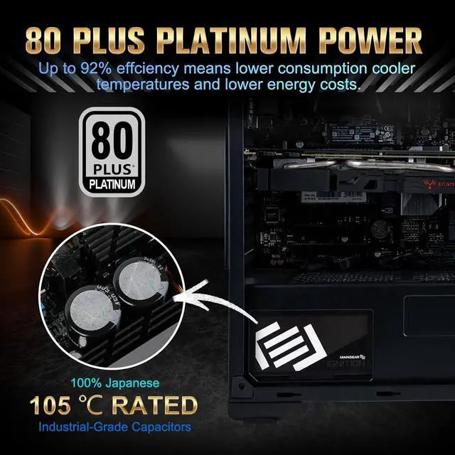 Alt view image 6 of 7 - MAINGEAR Ignition Fully Modular Power Supply PC, 1000W, 80 Plus Platinum Certified, SLI Crossfire Ready, FSP1000-50AJB, 10 Year Warrenty