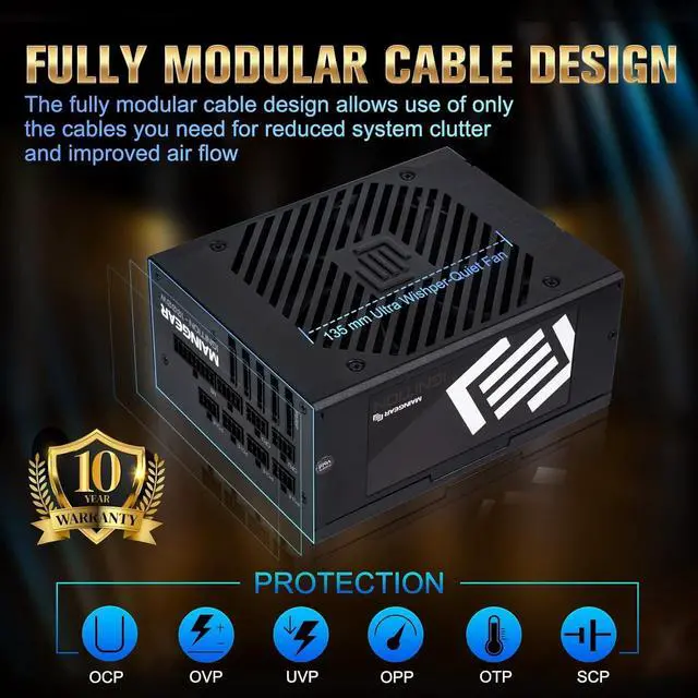 Alt view image 5 of 7 - MAINGEAR Ignition Fully Modular Power Supply PC, 1000W, 80 Plus Platinum Certified, SLI Crossfire Ready, FSP1000-50AJB, 10 Year Warrenty