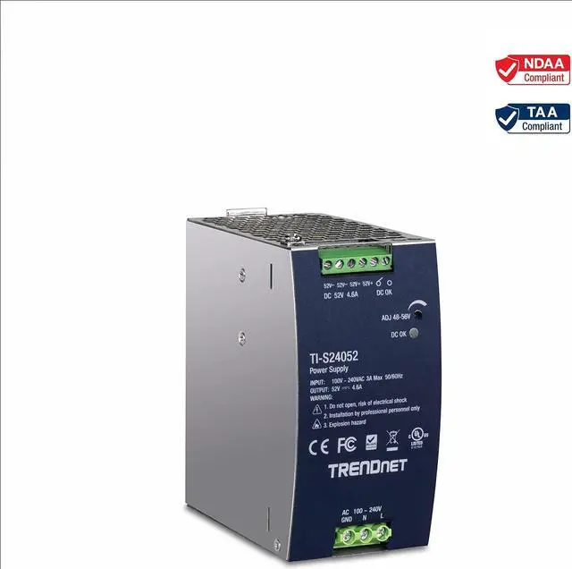 Alt view image 2 of 6 - TRENDnet 240W, 52V DC, 4.61A AC to DC DIN-Rail Power Supply, TI-S24052, Industrial Power Supply with Built-in Power Factor Controller Function, Silver