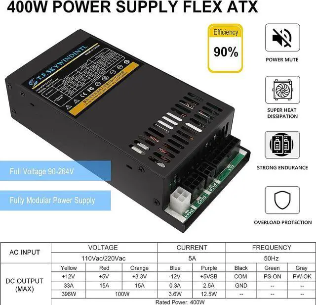 Alt view image 2 of 7 - 400W Power Supply Flex ATX Fully Modular PSU Full Voltage 90V-264V Computer Supplies for Gaming Server Desktop