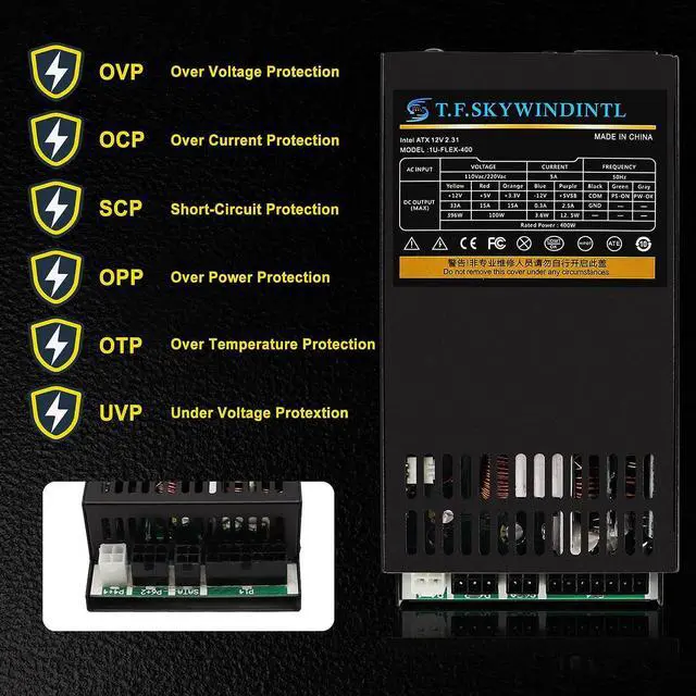 Alt view image 3 of 7 - 400W Power Supply Flex ATX Fully Modular PSU Full Voltage 90V-264V Computer Supplies for Gaming Server Desktop
