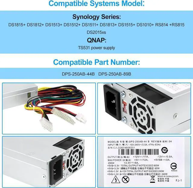 Alt view image 2 of 7 - S-Union Upgraded DS1815+ 250W Power Supply Compatible with Synology DS1815+ DS1812+ DS1513+ DS1512+ DS1010+ RS814 +RS815 DS2015xs DS1511+ DS1813+ DS1515+ QNAP TS531 DPS-250AB-44B New Power Supply