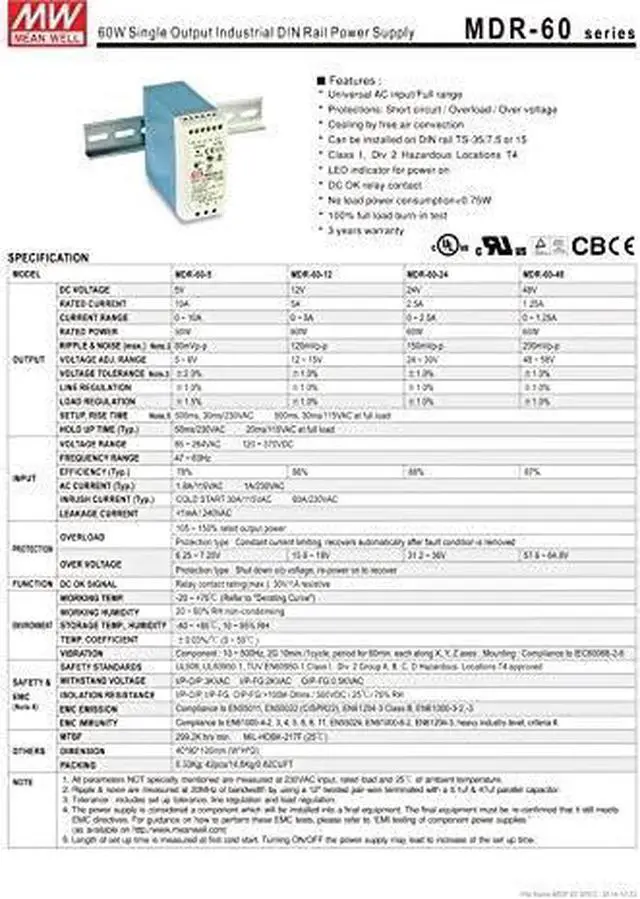 Alt view image 6 of 7 - DIN Rail Power Supplies 60W 12V 5A