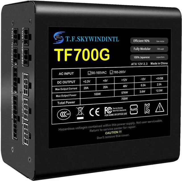 Alt view image 2 of 7 - 700W Power Supply RGB Fully Modular ATX Gaming PSU Full Voltage 90-265V Active PFC with FDB Fan Multiple ARGB Light Modes for Desktop PC Server