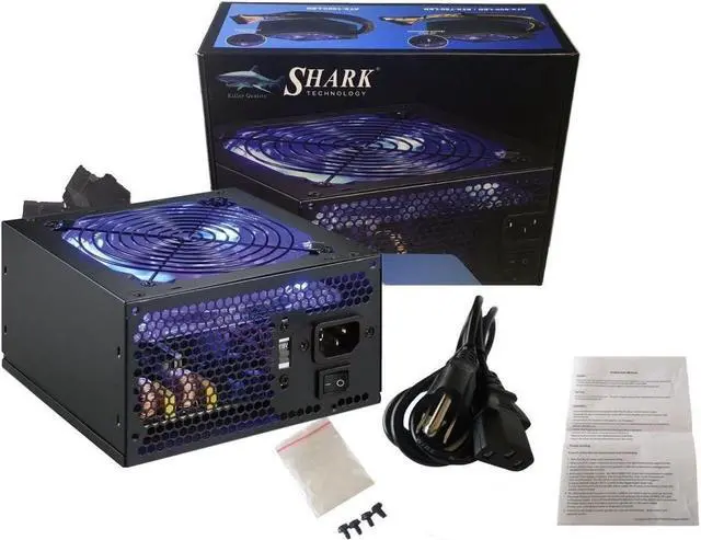 Alt view image 2 of 7 - Shark Technology LED Series 600W Quiet 120mm Blue LED Fan 24pin ATX AMD/Intel Haswell PC Power Supply Unit Retail Box with 5 Feet AC Cord and 4x Black Installation Screws.