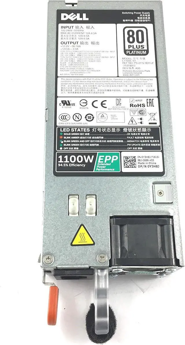 Main image of 0Y3H8J  1100W Power Supply forPowerEdge R630 R730 R730xd