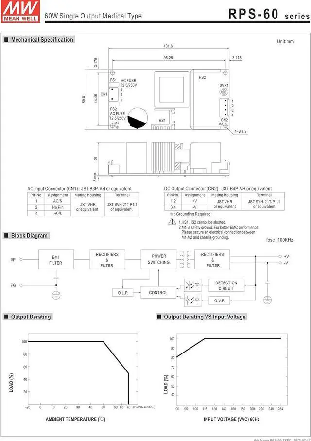 Alt view image 3 of 3 - MEAN WELL RPS-60-12 RPS-60 Series 60 W Single Output 12 V AC/DC Medical Switching Power Supply - 1 item(s)