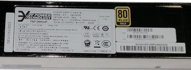 Alt view image 2 of 4 - 650W Redundant Power Supply YM-2651B Power Module Gold 80+