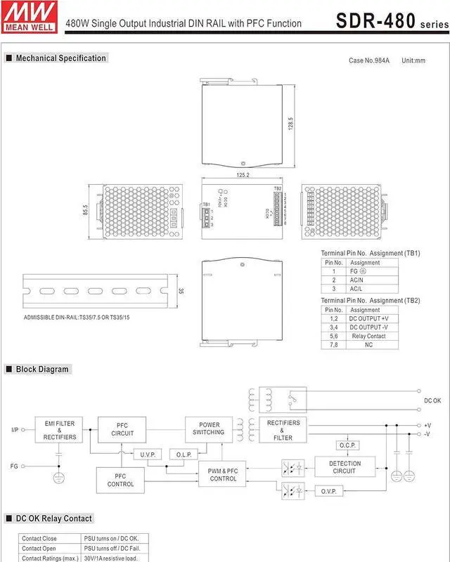 Alt view image 3 of 4 - MW Mean Well SDR-480-48 48V 10A DIN Rail Power Supplies