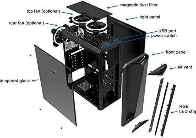 Alt view image 3 of 7 - Bgears b-Vigor RGB Mid Tower with Front RGB Light and Side Tempered Glass & Thermaltake Smart 500W 80+ White Certified PSU, Continuous Power with 120mm Ultra Quiet Cooling Fan