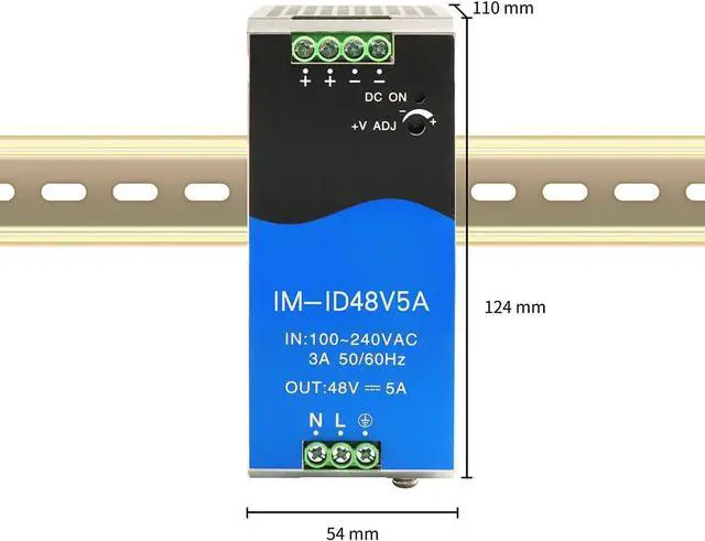 Alt view image 4 of 6 - Industrial DIN-Rail Power Supply Single Output 48VDC 5A Power Adapter Total Power 240W Extreme Operating Temp Range -40°  70°C (-40°  158°F) UL Approved
