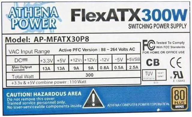 Alt view image 4 of 4 - Athena Computer Power AP-MFATX30P8 Athena 300W Flex ATX Power Supply