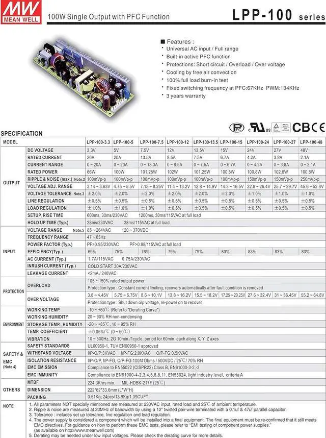 Alt view image 2 of 3 - LPP-100-3.3 AC/DC Power Supply Single-OUT 3.3V 20A 66W 11-Pin