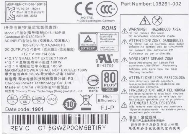 Alt view image 5 of 5 - New for 280 390 285Pro 480 G3 G4 86 89 4Pin 180W Power Supply L08261-002 PCH023 D16-180P1B 901763-002 PCG004 PCG003 DPS-180AB-25A