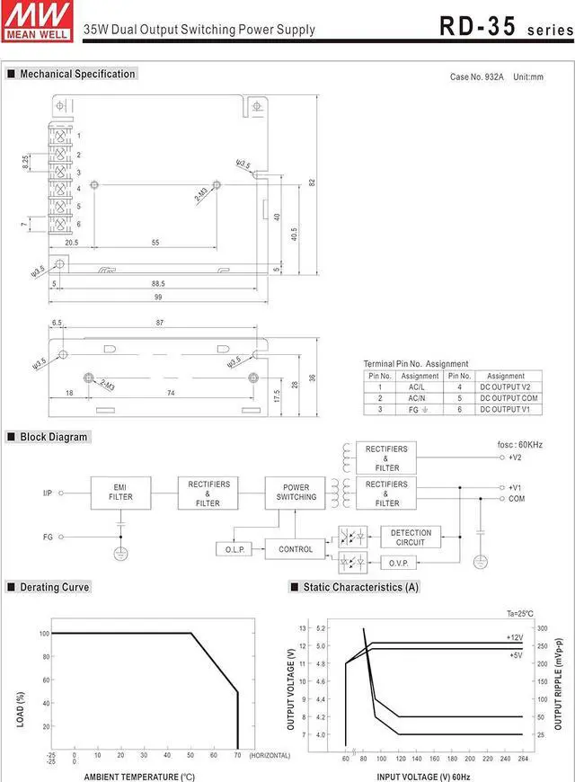 Alt view image 3 of 3 - MW Mean Well RD-35A +/-13.5V 1.3A 35W Dual Output Switching Power Supply