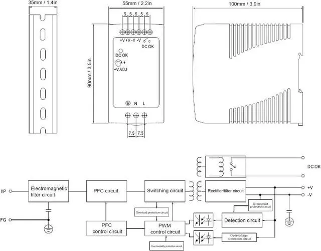 Alt view image 2 of 6 - Power Supply, 7.5A Single Output MDR-100-12 Switch Power Supply 12V Switch Power Supply SwitchedMode Power Supply for Industrial for Factory