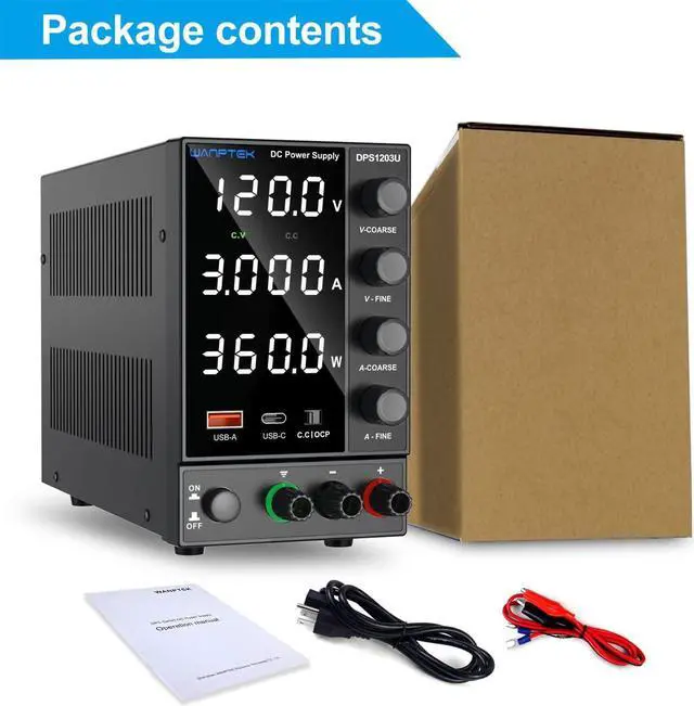 Alt view image 6 of 7 - DC Power Supply Variable, Adjustable Switching Regulated Power Supply (0-120 V 0-3A) with Encoder Coarse & Fine Adjustments Knob, Beach Power Supply with USB & Type-C Quick-Charge Interface
