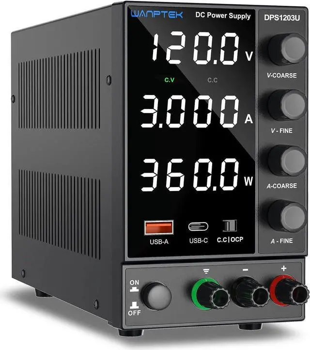 Main image of DC Power Supply Variable, Adjustable Switching Regulated Power Supply (0-120 V 0-3A) with Encoder Coarse & Fine Adjustments Knob, Beach Power Supply with USB & Type-C Quick-Charge Interface