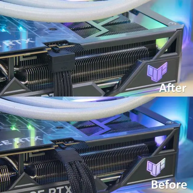 Alt view image 3 of 7 - Sirlyr 90 Degree Connector 12VHPWR Cable,PCIE 5.0 Power Supply,Sleeved 16 Pin GPU Cables for ASUS RTX3090Ti 4080 4090 Graphic Card Compatible ASUS,EVGA,Seasonic Modular Power Supply Black