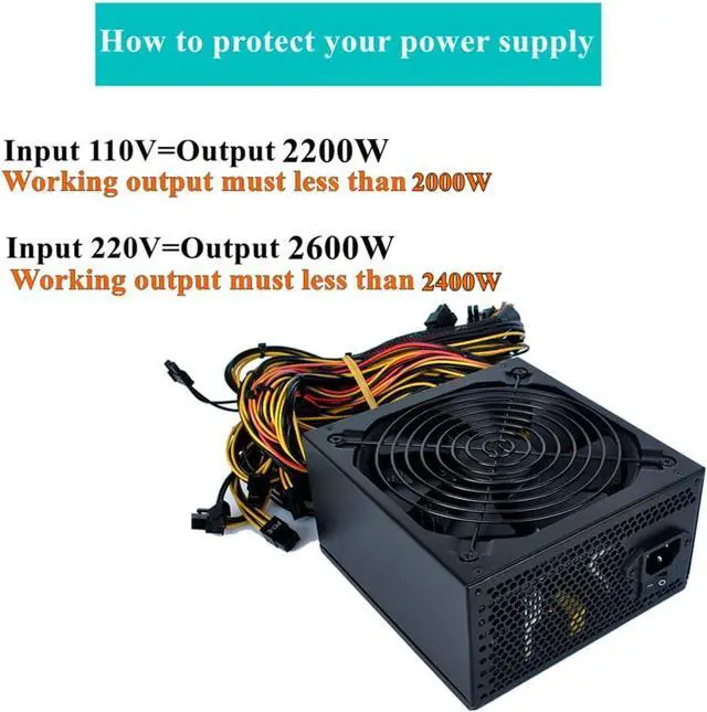 Alt view image 6 of 7 - 2600W Mining Power Supply Support 8 GPUs GPU Mining Rig, ETH Miner, Active PFC, PC 2000W Mining Power Supply PSU for 8 GPU ETH Rig Ethereum Miner Designed 110V-220V