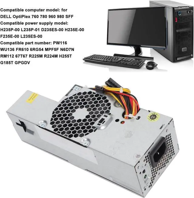 Alt view image 2 of 7 - 235W PC Power Supply for DELL OptiPlex 760 780 960 980 SFF, Chassis Power Supply for H235P00 L235P01 D235ES00 H235E00 F235E00 L235ES00