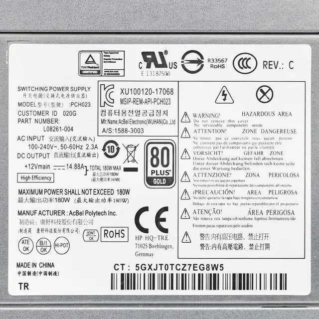 Alt view image 7 of 7 - LXun Upgraded L08261-004 180W PCH023 Power Supply Compatible with HP ProDesk G5 Pavilion 590-p0XXX 590-P0097CB PCG003 HK280-85PP L70042-004 L08261-006 Series Entl18 SFF Power Supply