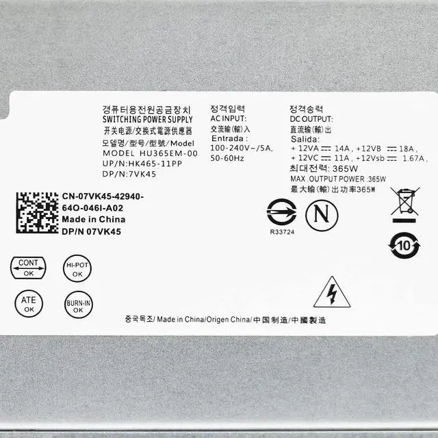 Alt view image 6 of 6 - LXun Upgraded New HU365EM-00 365W 7VK45 Power Supply Compatible with Dell Optiplex 3020 7020 9020 XE2 3670 Precision 3620 T3620 T1700 T20 07VK45 0T1M43 HK465-11PP T1M43 D365EM-00 DPS-365CB A RVTHD