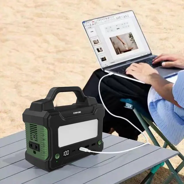 Alt view image 2 of 7 - CONROWR Portable Power Station 150Wh Camping Solar Generator Laptop Charger with 110V 150W Peak AC Outlet, USB Ports LED Flashlights DC Ports for CPAP Home Camping Emergency balck