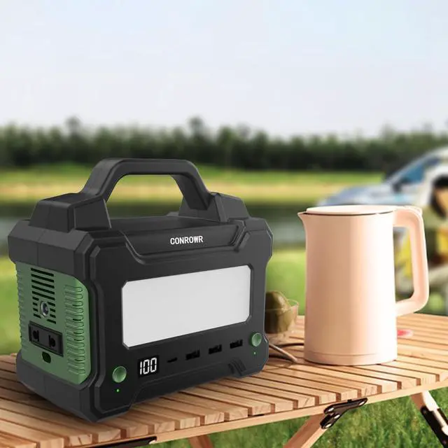 Alt view image 7 of 7 - CONROWR Portable Power Station 150Wh Camping Solar Generator Laptop Charger with 110V 150W Peak AC Outlet, USB Ports LED Flashlights DC Ports for CPAP Home Camping Emergency balck