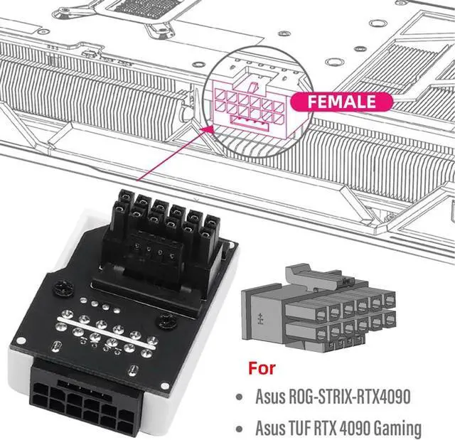 Alt view image 2 of 7 - CY Adapter 12VHPWR ATX3.0 PCI-E5.0 Power Modular Male to Female Extension Adapter Down Angled 90 Degree for 3080 3090TI PSU 16Pin 12+4P Graphics Card
