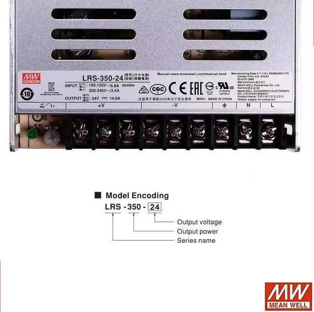 Alt view image 2 of 6 - Mean Well 24V Power Supply LRS-350-24, DC 350W 14.6A Enclosed DC Switching Power Supply, 3D Printer Replacement Power Bench, with a Terminal Cover, Mounting Brackets and Screws