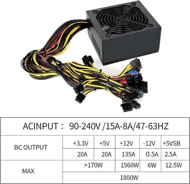 Alt view image 4 of 6 - Mining Machine Power Supply Specially Designed for American Voltage 110V 1800W Mining Power Supply Support 8 GPUs GPU Mining Rig,(1800 Watt Power Supply)