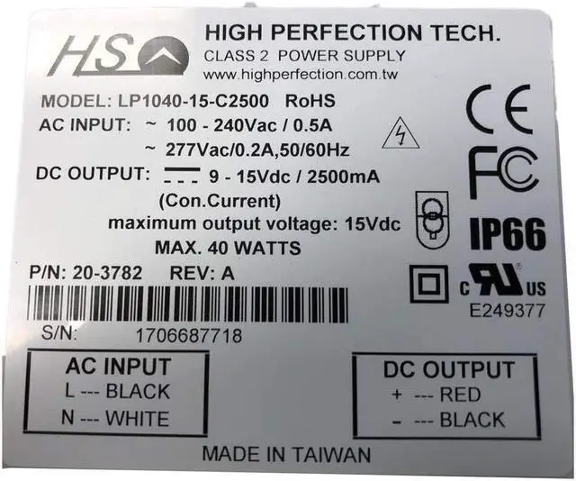 Alt view image 2 of 4 - High Perfection LP1040-15-C2500 40W 2500Ma Con. Cur. LED Power Supply