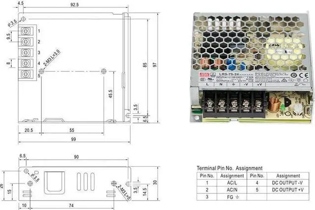 Alt view image 4 of 7 - Meanwell LRS-75 Switching Power Supply 24V 3.2A 75W Original MW Taiwan Brand for Laser Controller