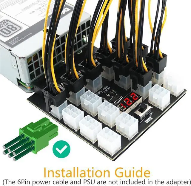 Alt view image 4 of 7 - UMCNVV PCI-E 12V 50Pin to ATX 17 x 6Pin Power Supply Server Adapter Breakout Board for 750W 1100W 1600W 2000W 2400W PSU GPU Mining