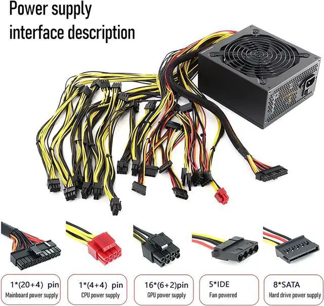 Alt view image 5 of 7 - 1800W-2400W Mining Power Supply Supports 8 GPU Mining Rig, 95% Conversion Efficiency PC Mining Power Supply ETH Rig Ethereum Miner Black 2400W