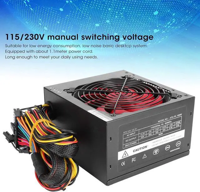 Alt view image 3 of 7 - 400W PC Power Supply, ATX 24 Pin 12cm Red 9 Blade Fan Adjustable 115/230V 4 Pin&4 Pin 400W Silent Computer Power Supply Replacement(US)