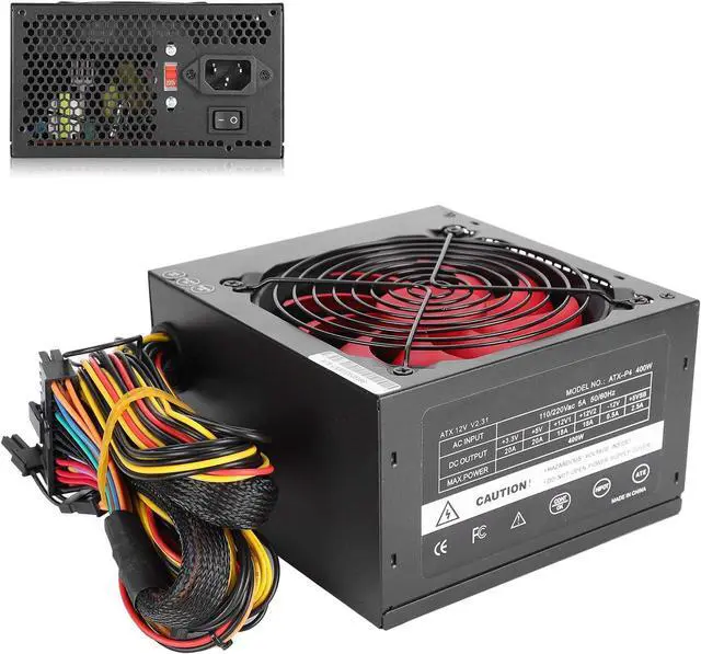Alt view image 4 of 7 - 400W PC Power Supply, ATX 24 Pin 12cm Red 9 Blade Fan Adjustable 115/230V 4 Pin&4 Pin 400W Silent Computer Power Supply Replacement(US)