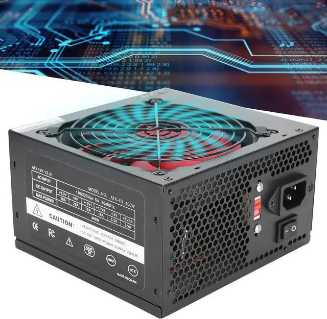 Alt view image 6 of 7 - 400W PC Power Supply, ATX 24 Pin 12cm Red 9 Blade Fan Adjustable 115/230V 4 Pin&4 Pin 400W Silent Computer Power Supply Replacement(US)