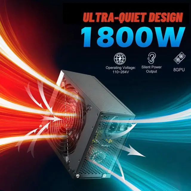 Alt view image 2 of 7 - VTRETU 1800W Mining Power Supply ATX PSU Supports GPU Mining Rig Input110V-220V, Output 1600W-1800W 4U Power Supply Including 10 Connecting Cables and 1 Power Cord