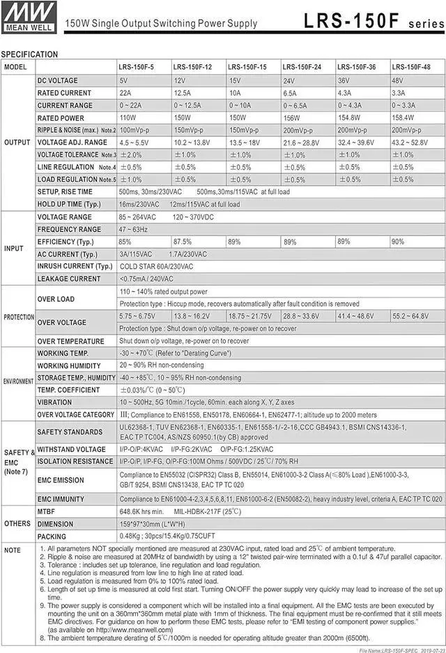 Alt view image 7 of 7 - Kulon Mean Well Original LRS-150F-24 24V 6.5A meanwell LRS-150F 24V 156W Single Output Switching Power Supply