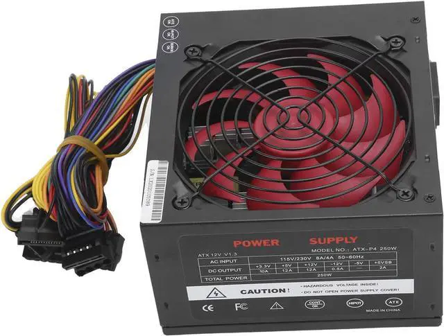 Alt view image 4 of 7 - 250W Computer Power Supply, ATX 20+4 Pin PC Power Supply Desktop Power Supply with Red Mute Fan Manual Adjustable 115/230V (US Plug)