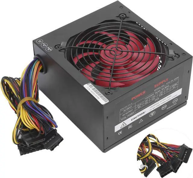 Alt view image 6 of 6 - 250 Watt 250W ATX Power Supply, PC Power Supply, Modular Power Supply for PC Computer Accessories Red Fan Manual Adjustable (Black)