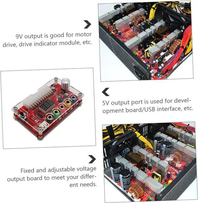 Alt view image 3 of 7 - Power Board Power Regulator Board PC Power Supply Power Adapter Voltage Converter Adjustable Power Supply PC Powersupply Desktop PC Chassis Power Adapter Red