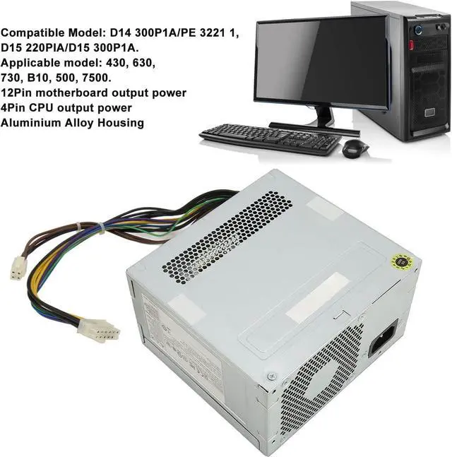 Alt view image 2 of 7 - 300W Desktop Power Supply 12Pin Motherboard 4Pin CPU Output Aluminium Alloy for 430 630 730 B10 500 7500
