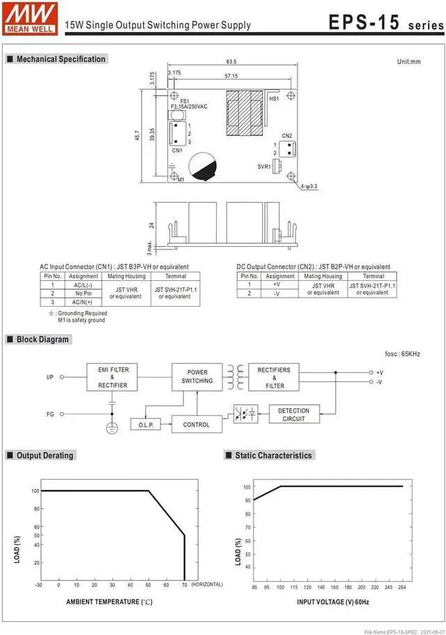 Alt view image 7 of 7 - MW Mean Well PCB Type EPS-15W-12/15/24/27/3.3/36/48/5/7.5V Industrial Single Output Switching Power Supply (EPS-15-7.5)