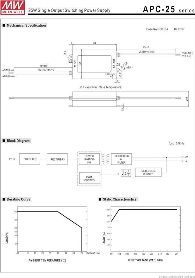 Alt view image 3 of 3 - Meanwell Genuine Quality APC-25-350 Single Output LED Driver Switching Power Supply 70V 350mA 25W AC/DC