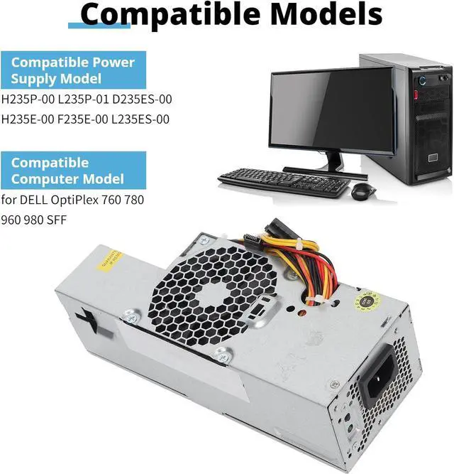 Alt view image 5 of 7 - 235W PC Power Supply, Quiet Cooling Fan Fully Modular Power Supply, Long Service Chassis Power Supply for DELL OptiPlex 760 780 960 980 SFF AC 100 to 240V