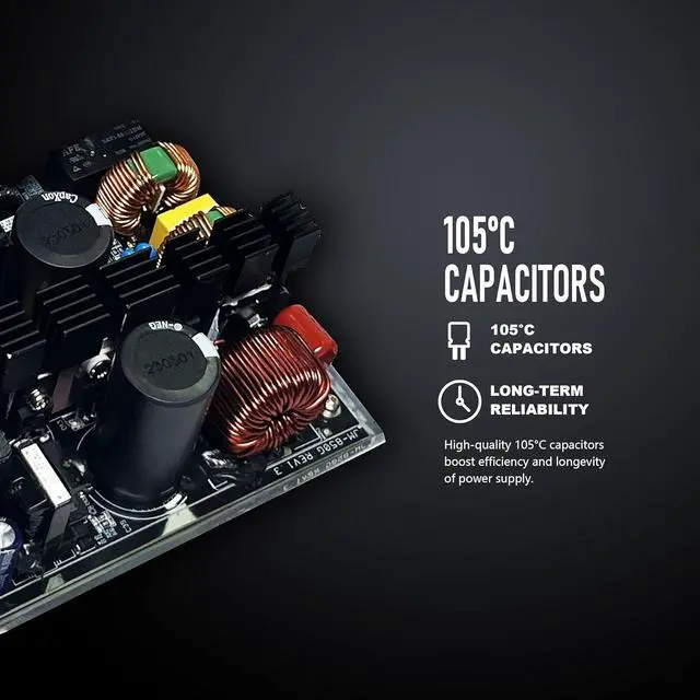 Alt view image 4 of 6 - 850 Watt Power Supply 80 Plus Gold - Silent 12cm RGB Fan, Full Modular, Active PFC, 105°C Capacitor - High-Performance 850W PSU for Gaming & ATX Case Computers, 5 Year Warranty